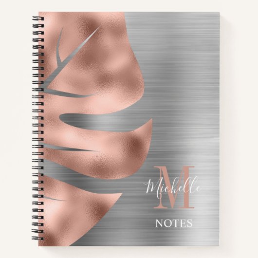 Monogramm Rose Gold Grau Monogramm Notizblock (Vorderseite)