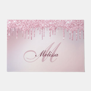Monogramm Rose Gold lila Glitzer Fußmatte