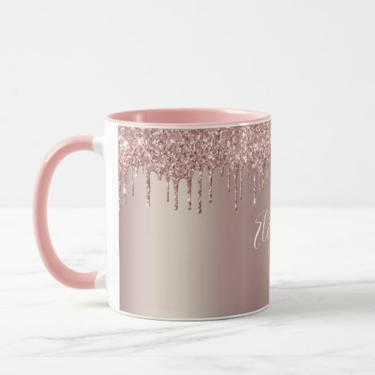 Monogramm Rose Gold Rosa Tropfen Glitzer Kaffee Tasse (Links)