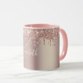 Monogramm Rose Gold Rosa Tropfen Glitzer Kaffee Tasse (VorderseiteRechts)