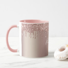 Monogramm Rose Gold Rosa Tropfen Glitzer Kaffee Tasse