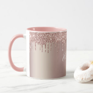 Monogramm Rose Gold Rosa Tropfen Glitzer Kaffee Tasse