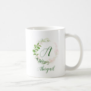 Monogramm-Rose Gold und grüne geometrische Kleider Kaffeetasse