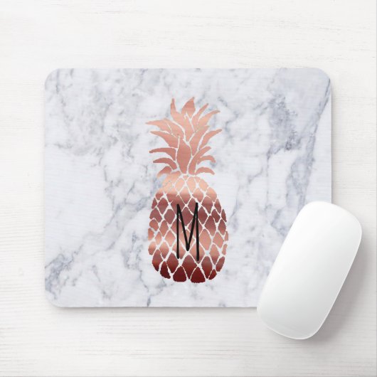 Monogramm Rose Goldananas auf Marmor Mousepad (Mit Mouse)