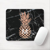 Monogramm Rose Goldananas auf schwarzem Marmor Mousepad (Mit Mouse)