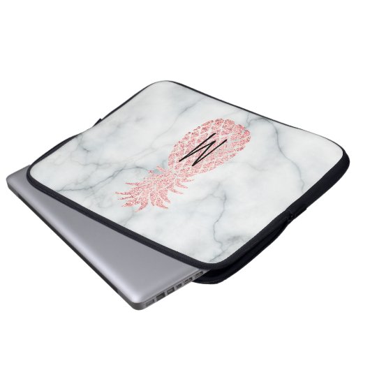 Monogramm Rose Goldpaprika Glitzer Ananas Laptopschutzhülle (Vorne Knopf)
