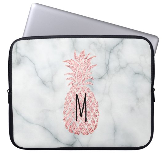 Monogramm Rose Goldpaprika Glitzer Ananas Laptopschutzhülle (Vorderseite)