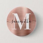 Monogramm-Rose Goldschimmer-Folie Button (Vorderseite)