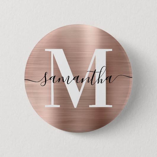 Monogramm-Rose Goldschimmer-Folie Button (Vorderseite)