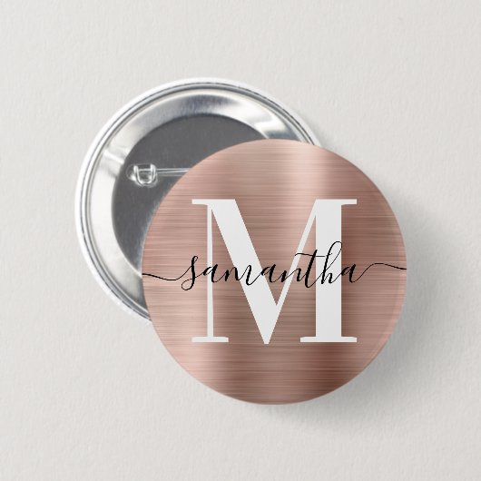 Monogramm-Rose Goldschimmer-Folie Button (Vorne & Hinten)