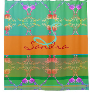 Monogramm Rose Herz Apricot aquamarin und Moss Duschvorhang