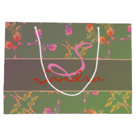 Monogramm Rose Herz und Lila Moss Große Geschenktüte