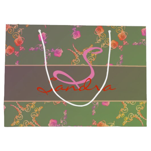 Monogramm Rose Herz und Lila Moss Große Geschenktüte (Rückseite)