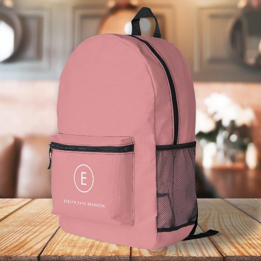 Monogramm Rose Pink Feminine Girly Minimal Bedruckter Rucksack