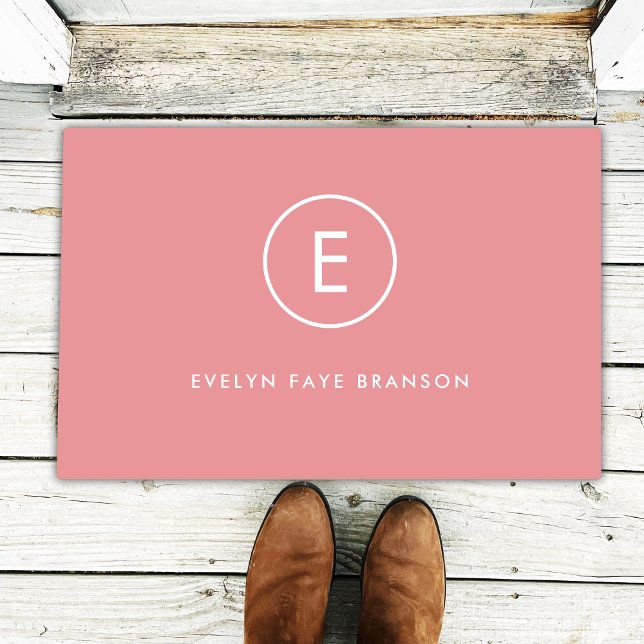 Monogramm Rose Pink Feminine Girly Minimal Fußmatte (Von Creator hochgeladen)