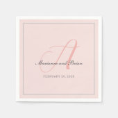 Monogramm-Rose Rosa, Blush und Dove Gray Serviette (Vorderseite)