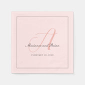 Monogramm-Rose Rosa, Blush und Dove Gray Serviette (Vorderseite)