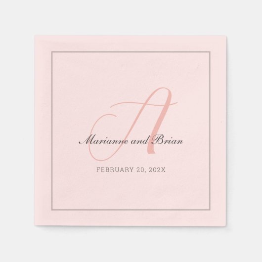 Monogramm-Rose Rosa, Blush und Dove Gray Serviette (Vorderseite)