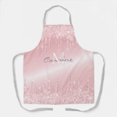 Monogramm Rose Rosa Dripping Glitzer Metallic Schürze (Vorderseite)