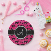 Monogramm Rose Rosa Glitzer Dackel Pappteller (Party)