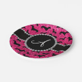 Monogramm Rose Rosa Glitzer Dackel Pappteller (Schrägansicht)