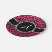 Monogramm Rose Rosa Glitzer Leopard Pappteller (Schrägansicht)
