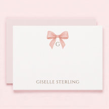 Monogramm-Rosé-Schleifen-Wasserfarben-Notizkarte
