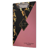 Monogramm-Rose, Schwarz-Gold-Marmor Klemmbrett (Links)