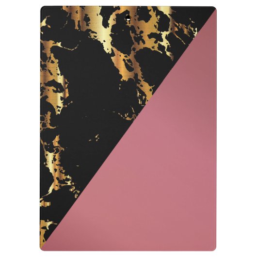 Monogramm-Rose, Schwarz-Gold-Marmor Klemmbrett (Rückseite)