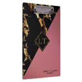 Monogramm-Rose, Schwarz-Gold-Marmor Klemmbrett (Rechts)