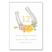 Monogramm Rose von Horseshos und Gelbkorallen Tischnummer (Rückseite)