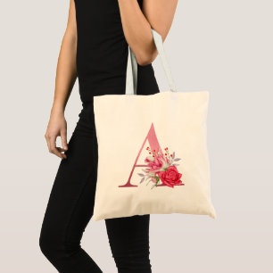 Monogramm Roségold Alphabet A Wasserfarben Blumen Tragetasche