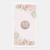 Monogramm-Roségold-Blush-Rosa-Aquarell-Blumen Serviette (Vorderseite)