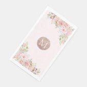 Monogramm-Roségold-Blush-Rosa-Aquarell-Blumen Serviette (Ecke)