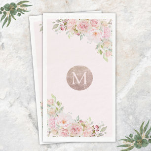 Monogramm-Roségold-Blush-Rosa-Aquarell-Blumen Serviette