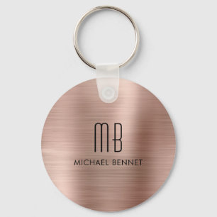 Monogramm Roségold Faux gebürstetes Metall Schlüsselanhänger