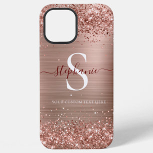Monogramm Roségold Faux-Glitter Girly Glam iPhone 12 Pro Max Hülle