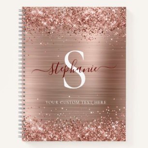 Monogramm Roségold Faux-Glitter Girly Glam Notizblock