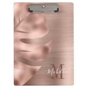 Monogramm Roségold gebürstetes Metall Palmwedel Klemmbrett