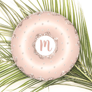 Monogramm roségold-glitter-krapfen schrift runder pappuntersetzer