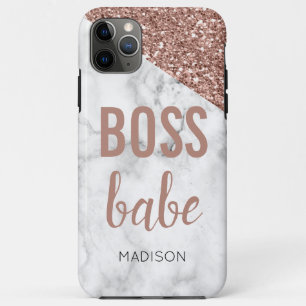 Monogramm Roségold Glitter   Marmor Boss Babe Case-Mate iPhone Hülle