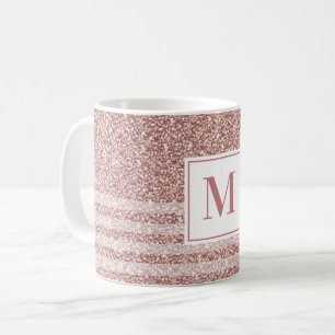 Monogramm-Roségold-Glitter-Streifenmuster Kaffeetasse