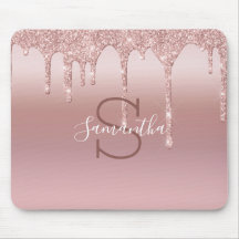 Monogramm Roségold Glitter-Tropf Blush Rosa Trend