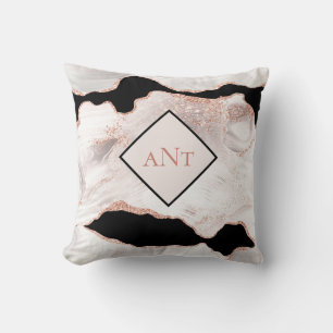 Monogramm Roségold Glitzer Achat Schwarz Weiß Wirb Kissen