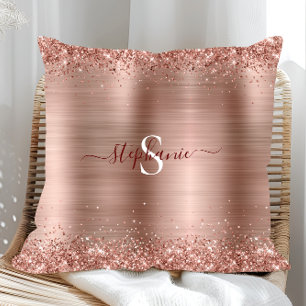Monogramm-Roségold-Kunstglitzer-Mädchen-Glamour Kissen