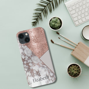 Monogramm Roségold Marmor Weiß Grau Geometrisch Case-Mate iPhone Hülle
