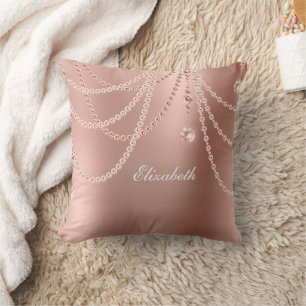 Monogramm Roségold Perlen Diamanten Glamour Kissen