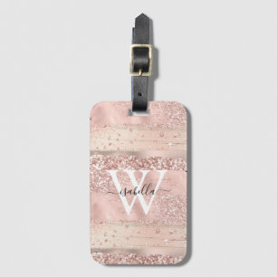 Monogramm-Roségold-Pinselstrich-Glitter-Schrift Gepäckanhänger