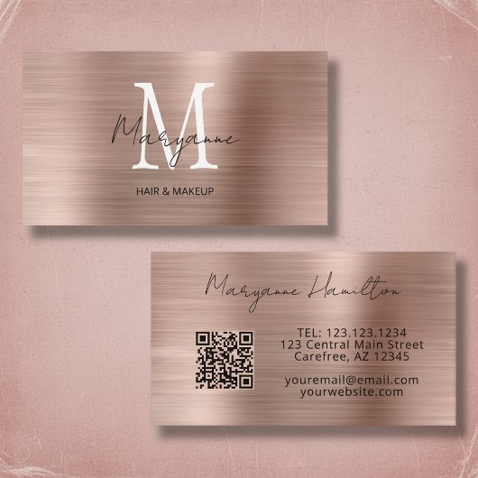Monogramm Roségold QR Visitenkarte