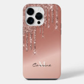 Monogramm-Roségold-Seite tropfender Glitter Androi iPhone Hülle (Rückseite)
